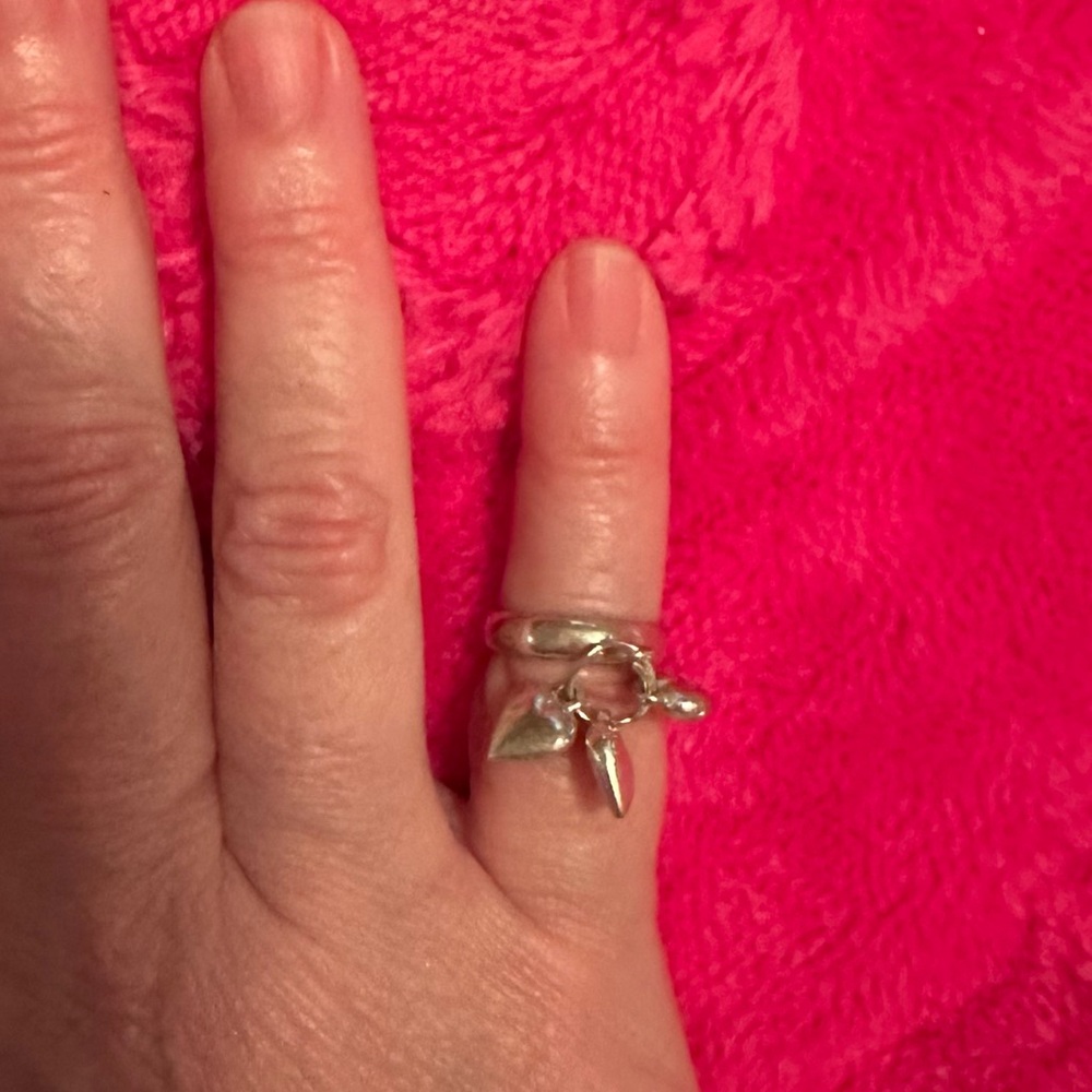 Sterling Silver Heart Dangle Ring - Size 3.25 - Women Jewelry